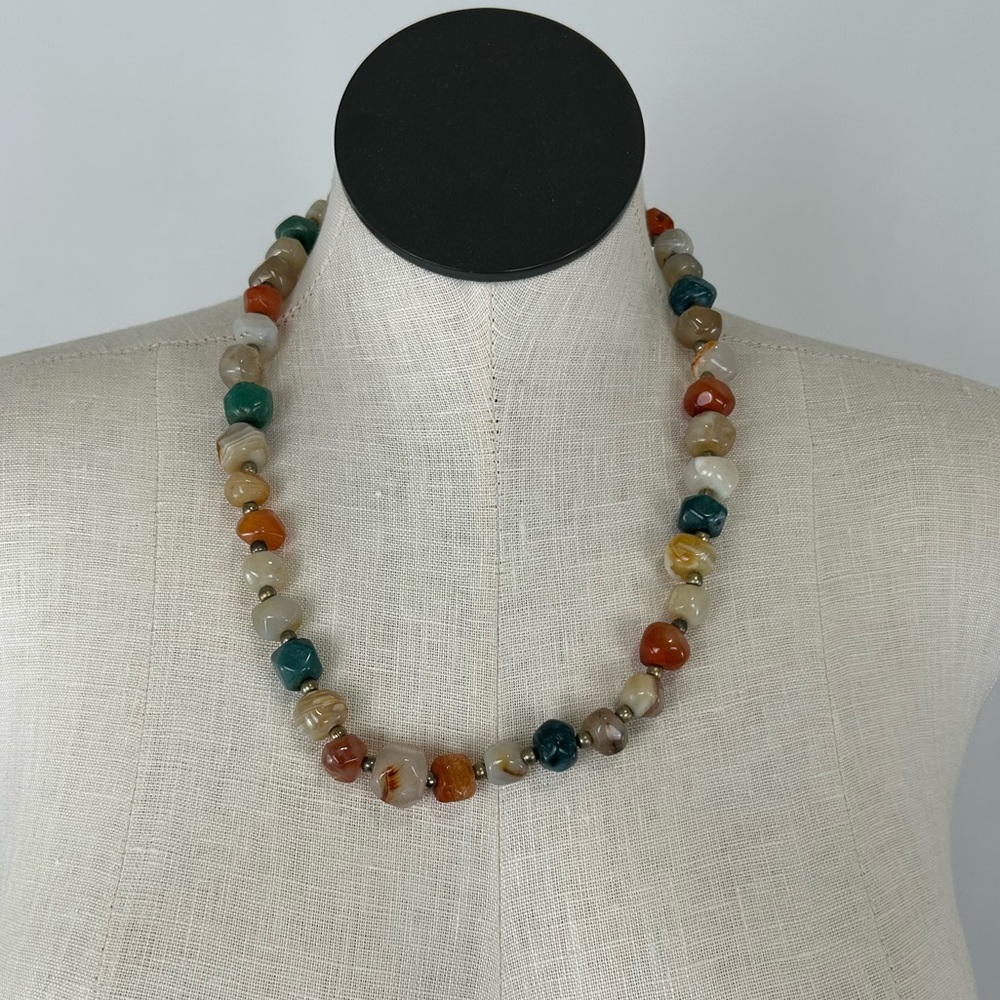 Vintage Mixed Gemstone and Carnelian Multicolored Statement Beaded Necklace